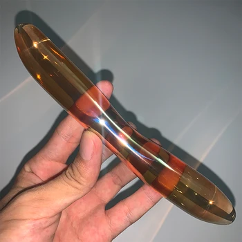 17cm Aur de cristal vibrator lucruri Intime Sticlă anal plug Prostata Masaj punctul G masaj de Aur de sticlă transparentă pula pula