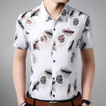 2020 Floare Nouă Bărbați Tricou Cool Haine Sociale Maneca Scurta Vara Formale Moda Shirt Mens Rochie Casual Slim Fit Haine 360