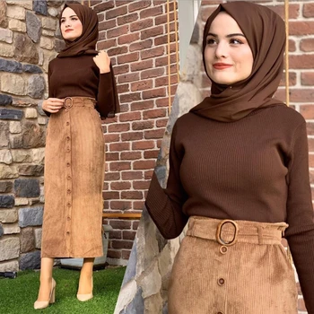Musulman Talie Mare pentru Femei pantaloni de Catifea cord Lung Fusta Creion Abaya Dubai Musulmani Turcia arabă Jumătate Rochie pentru Femei de Moda haine Europene