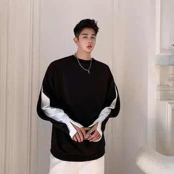 2020 Primăvara Și Toamna Noi coreean Liber Fals Două piese Hit Tricou de Moda Casual Pulover Vrac Negru / Alb M-XL
