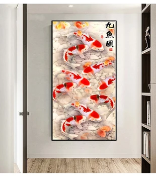 HD Flori Chineză Pictura de Pește Claritate Arta de Perete Imagine Koi Imprimate Panza Canvas Poster Living Decor Modern