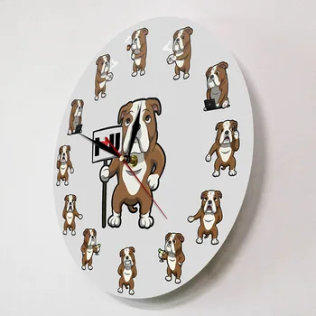 Desene animate drăguț Bulldog Viața de zi cu Zi Imprimare Ceas de Perete British Buldog Catelus Ceas Living Tăcut Non-Ceas ticăie Iubitor de Câine Cadou