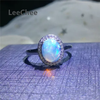 LeeChee Naturale Opal Inel 7*9 MM Colorat Piatră prețioasă de Bijuterii Stil Clasic pentru Femei, Nunta, Cadou de Logodna Argint 925