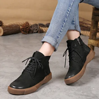 Femei Din Piele Cizme De Călărie Martins Tocuri Joase De Iarnă Vânzare De Pantofi Handmade Piele Femei Ghete Negre Casual Pantofi Moale