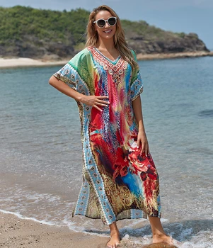 Plus dimensiune Boeme Rochie Maxi Cover-up-uri Poliester Halat de Plage Plaja Pareos Bikini Acoperi Sarong Beachwear Tunica pentru Plaja