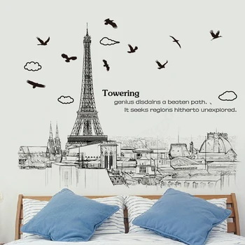 Moderne Perete Amovibil Autocolante Mari Înalt de Culoare Neagră, Turnul Eiffel, pentru Camera de zi Dormitor Decor Acasă Decor Cameră