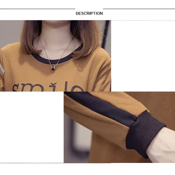 Shintimes Tricou Femme coreean Mozaic Plus Dimensiune T - Shirt Femei Moda Scrisoare de Imprimare O-Neck Maneca Lunga Casual pentru Femei Tricou