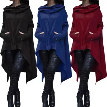 Femei Hoodies Toamna Anului 2020 Neregulate Solid De Culoare Moda Supradimensionat Tricou Vrac Cu Gluga Pulover Cu Maneci Lungi Long Outwear Hoody