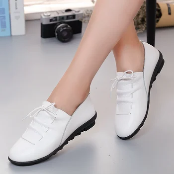 Piele naturala balerini pantofi de femeie 2021 cauciuc nou dantelă-up plat cu pantofi casual femei solide în aer liber pentru femei de moda pantofi de vara