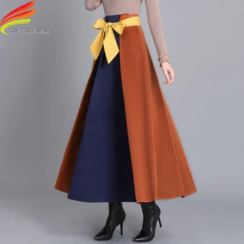 Noi 2019 Talie Inalta Fusta Lunga De Iarna Pentru Femei 3 Culori Lungi Fuste Femei Fusta Maxi Cu Arcul Streetwear O Linie Fusta Femei