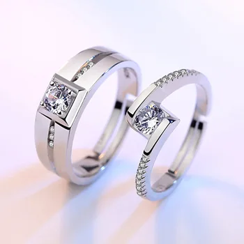 Argint 925 romantic strălucitoare de cristal iubitorii'wedding cuplu reglabil femei inele de deget inel de en-gros bijuterii barbati cadou