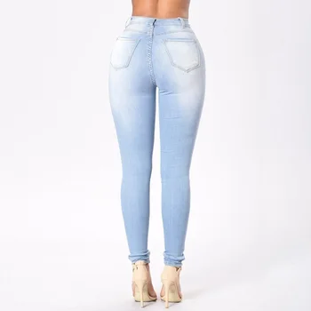 Femei de Slefuire Albe Elastic Skinny Stretch Jeans Plus Size 3XL Talie Inalta Blugi Spălate Denim Casual Pantaloni de Creion Blugi Femei