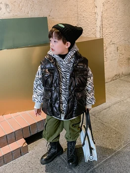 Băiatul e Plin de Imprimare cu Dungi cu Căptușeală Lână Îngroșat Brand de Moda Cald Hanorac Medie si Mare Stil coreean de Iarna la Modă