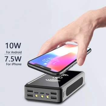 Portabil Încărcător Wireless Qi 50000mAh Solar Power Bank Pentru iPhone 11 Xiaomi Powerbank PD 18W 4 USB de Tip C Poverbank 50000 mAh