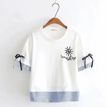 Femei t shirt Design vestimentar Casual de Vara Femei, O-Neck Tricou Mozaic Scrisoare Broderie Topuri de sex Feminin de Bumbac T-shirt YUPINCIAGA