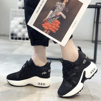 Femei Pe Platforma Adidași Ochiurilor De Plasă Respirabil Neagră, Adidași De Culoare Albă Pentru Femeie Pantofi De Vara 2019 Casual Tocuri Inalte Femei Adidas Pantofi