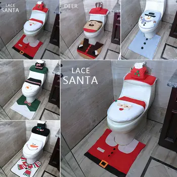 Crăciun Toaletă 3pcs Acoperi Decor Covor Fericit Mos craciun Festiv Set Baie