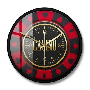 Gamble Chip Tipărite Ceas de Perete Ruleta Turneu de Design Cip Agățat Tăcut Non-Ceasul ticăie pentru Pub Club Casino Decor de Perete