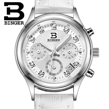 Binger ceasuri Femei Elveția lux quartz rezistent la apa Femei ceas curea din piele, Cronograf Ceasuri de mana BG6019