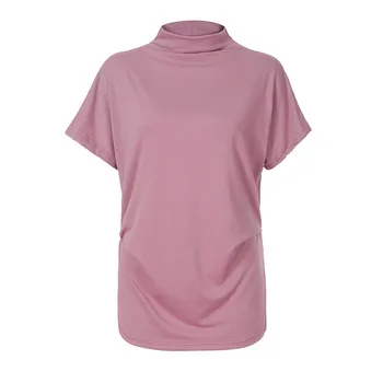 Vestido t-shirt versiunea coreeană solidă gât înalt de vara tricou de culoare de 16 poliester cu mânecă scurtă, haine de sex feminin camisetas