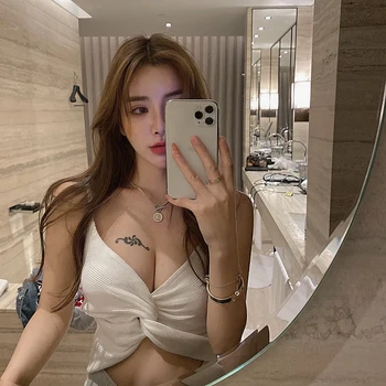 Femei de Vară 2020 Stil coreean Sexy Low-Cut Toate-meci Cross-Nod Buric Slim-Fit Sus harajuku sexy top spaghete curea top