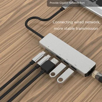 6 în 1 Aliaj de Aluminiu Porturi USB 3.0 Type-C Hub Usb-C la 4K HD Laptop Rj45 Gigabit Ethernet Rețea PD Hub