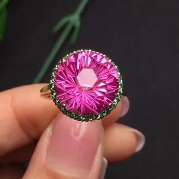 Bijuterii Fine Real 18K Rose Aur AU750 Natural Rotund Roz, Topaz Piatră prețioasă de sex Feminin Inele pentru Femei Fin Inel