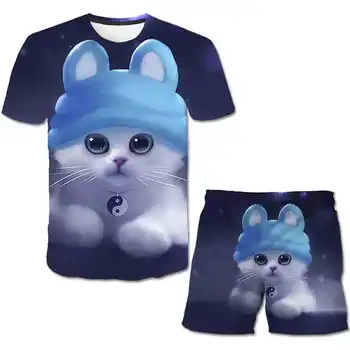 Animal pisică copii seturi pentru Băieți Haine de Vara fete 3D T Shirt suit Scurt Băiat Tinuta Sport Copii Costum Set Toddler copii Costum