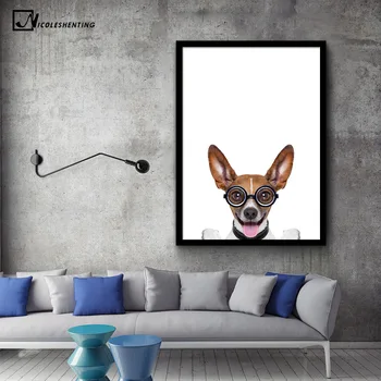 Kawaii Ochelari de Câini Minimalist Arta Canvas Postere si Printuri Pictura de Animale Amuzant Imagine Modernă Sală de Acasă Decorare Perete