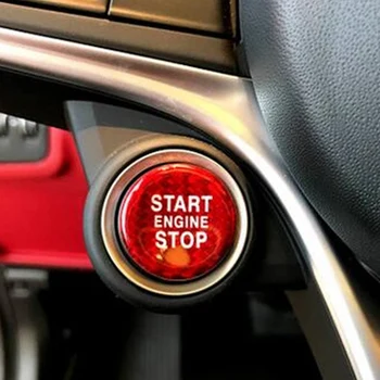 Fibra de Carbon Mașină Butonul Start Decorare Acoperire pentru Alfa Romeo Giulia/Stelvio Rosu 1 Buc