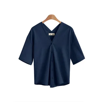 Vara V-Neck Femei Bluza Tricou Bumbac Lenjerie De Sex Feminin Bluze Sifon Bleumarin Kaki Alb-Top Casual Moale Cardigan Plus Dimensiune