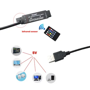 RGB Schimbătoare USB Benzi cu LED-uri 5050 DIY Flexibil Lumina LED-uri IR Control de la Distanță / de Control Muzică TV LED de Fundal Iluminat