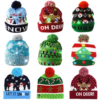 LED-uri de Crăciun Pălărie Beanie Pulover Lumina se Aprinde Cald Palarie Adult, Copiii se Aprinde Cald Tricotate Pălărie de Crăciun Decorare