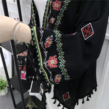 Cheshanf Etnice Boho Kimono Cardigan Vintage Broderii Florale Cardigan Fata Bej, Negru, Alb Cardigan Pentru Femei De Vara