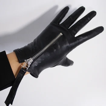 Touchscreen din Piele Mănuși 21cm Scurt Stil Pur Importate din piele de Capra Piele Strălucitoare Negru de sex Feminin Touch Argint cu Fermoar WZP10