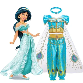 Fete Rochii 2020 Copii Jasmine Uzura de Partid Fantezie Halloween Haine Copii Aladdin Și Lampa de Magie Costum de Gheață Zăpadă Rochie