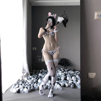 Vaca Cosplay Costum Sexy Menajera Tankini de costume de Baie Anime Set de Bikini Fete de Costume de baie Îmbrăcăminte Lolita Sutien si Chilot Set Ciorapi