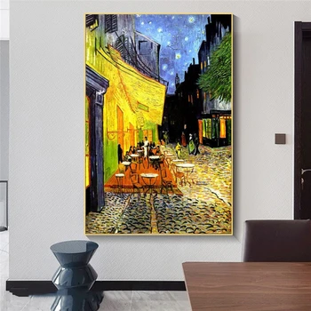 Celebrul Van Gogh Cafe Terasa Pe timp de Noapte cu Ulei de Pictura Reproduceri de arta pe Canvas Postere si Printuri de Arta de Perete de Imagine pentru Camera de zi