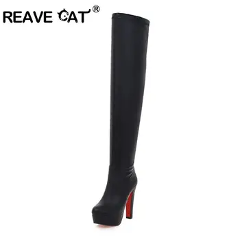 FURA CAT Woman Pantofi Ultra cu Toc peste genunchi cizme alb negru cu fermoar platforma botine de Mari dimensiuni 34 - 48