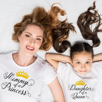 1buc Mama O Printesa, Fiica Reginei Mama și cu Mine T-Shirt Mama și Fiica Tricou Maneca Scurta de Familie Cămașă asortată