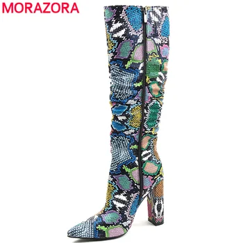 MORAZORA Plus dimensiune 36-41 European femei cizme de șarpe piele artificiala tocuri inalte cizme genunchi ridicat cu fermoar doamnelor cizme de sex feminin