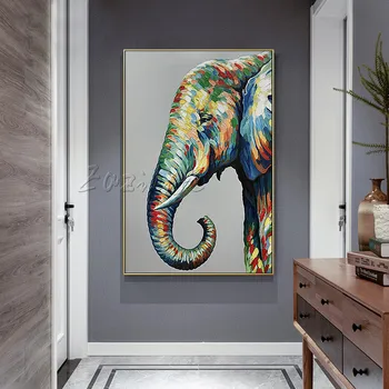 Animal elefant plattle cutit de pictura in Ulei Pe Panza Pictura Pentru Camera de zi de Perete de Arta abstractă modernă Pictate manual