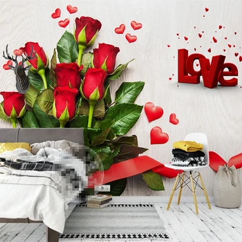 Personalizate 3D Red Dragoste Inima Floare Trandafir Foto Murală Impermeabil Pânză de Mătase Tapet Pentru Camera de zi Dormitor gazete de Perete Decor Acasă