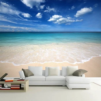 Personalizat Cer Albastru Nori Albi Plaja de Nisip, Apa de Mare Fotografie 3D Tapet Mural Papel De Parede Living Dormitoare imagini de Fundal de Perete