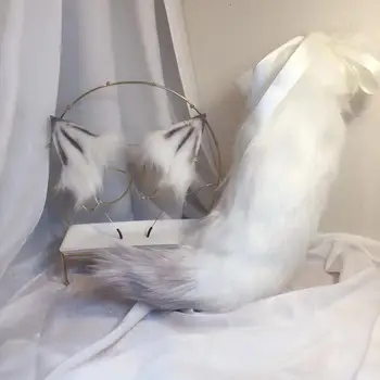 Noul lup alb Anime simulare animal ureche ia coada de lup urechi de pisică ureche fox ureche cerc păr personalizate COSPLA