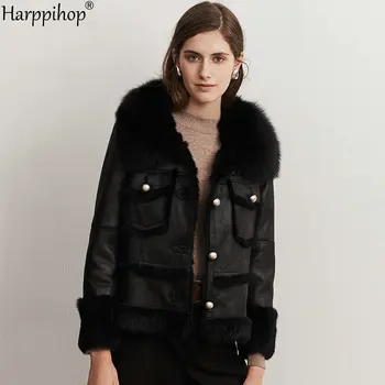 2020 nou stil scurt cu mâneci lungi de iepure din piele cu blană de sex feminin rever vulpe blană haină de piele de sex feminin