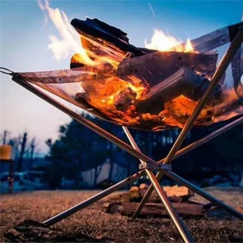 Portabil în aer liber, Foc de Camping din Oțel Inoxidabil Plasă Șemineu Pliabil pentru Terasă în aer liber