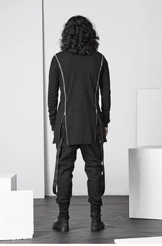 Design asimetric T-shirt alternative Gotic designer de modă pentru bărbați primăvară întuneric personalitate cămașă de gât