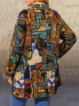 Plus Dimensiune Femei Tricou 2021 Primavara Toamna Cu Maneci Lungi Retro Imprimare Mozaic Casual Bluza Lunga Tricou Doamnelor Topuri