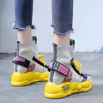 2020 Nouă Toamnă Numărul Pantofi Femei Pline De Culoare De Agrement Moda High Top Adidași Respirabil Pantofi Ciorap Femeie Platforma Tata Pantofi